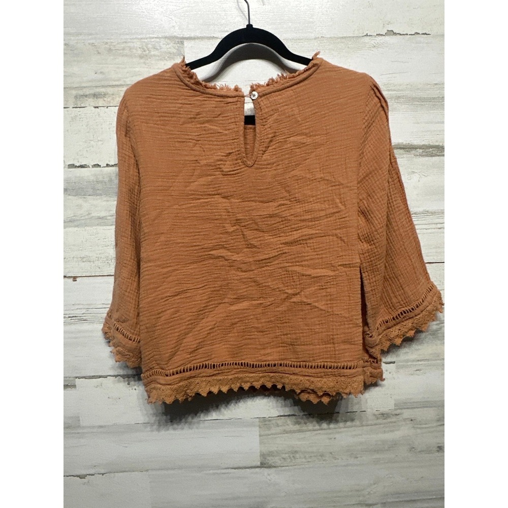 Rylee + Cru Blouse Womens Small Cotton Gauze Crochet Boho Top EUC - Picture 3 of 3
